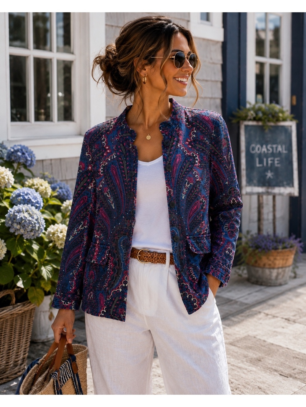 Paisley‎ Coastal Jacket Boho Cottagecore Lightweight Blazer Size L